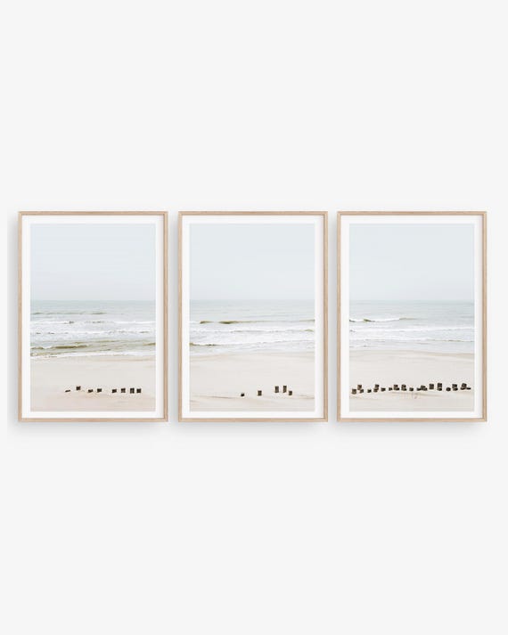 Coastal Photography Prints Set of 3, Minimalist Beach Wall Art, Framed or Unframed