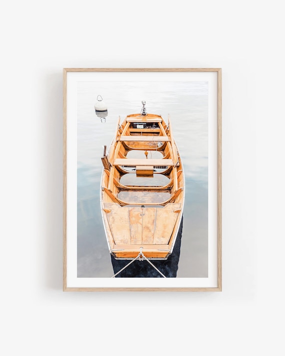 Wooden Boat Print: Minimalist Nautical Wall Art
