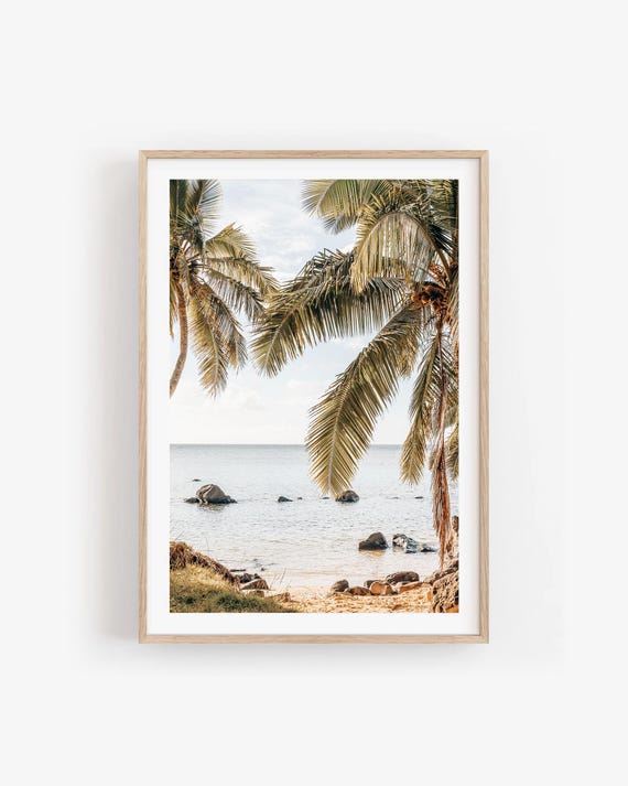 Hawaii Beach Palm Tree Print, Tropical Island Coastal Photography, Framed or Unframed