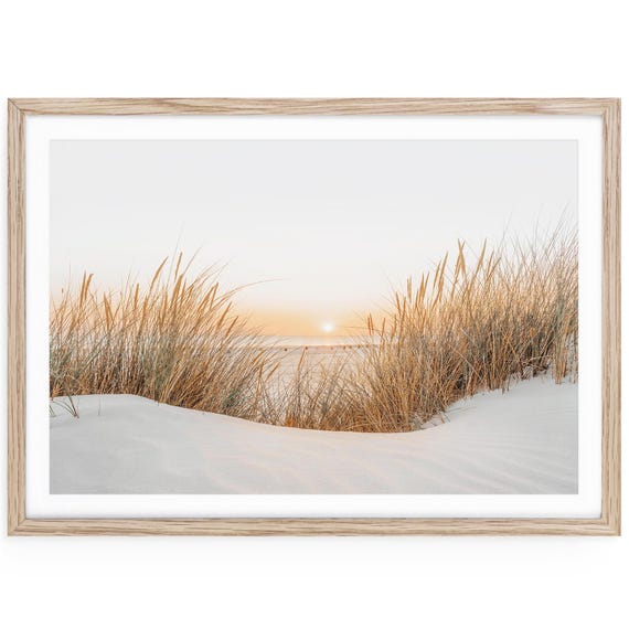 Beach Grass Sunset Print: Calming Coastal Wall Art (Framed or Unframed)