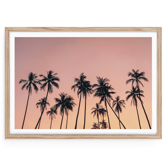 Hawaii Sunset Palm Tree Photography Print, Coastal Wall Art