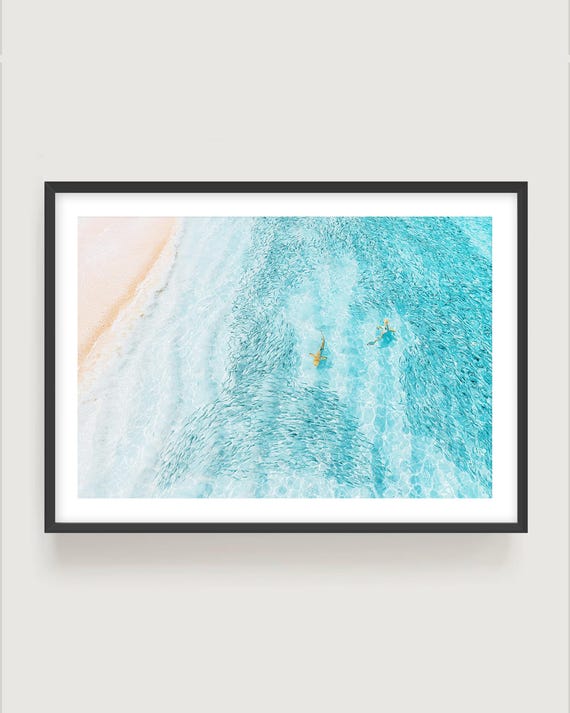 Aerial Sharks Ocean Print - Coastal Fine Art Photography, Beach Wall Art