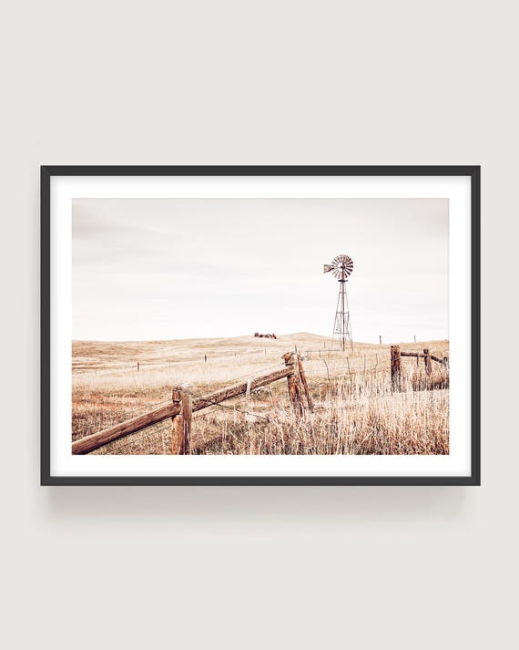 Rustic Windmill Wall Art Print - Farmhouse Landscape Fine Art Photography