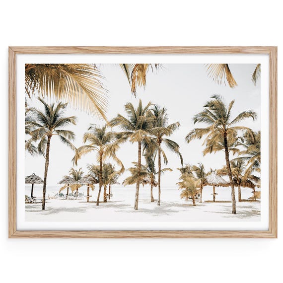 Tropical Palm Tree Beach Print: Golden Sunlight Coastal Photography