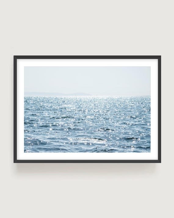 Blue Ocean Print, Shimmering Sunlit Coastal Photography, Framed or Unframed Wall Art