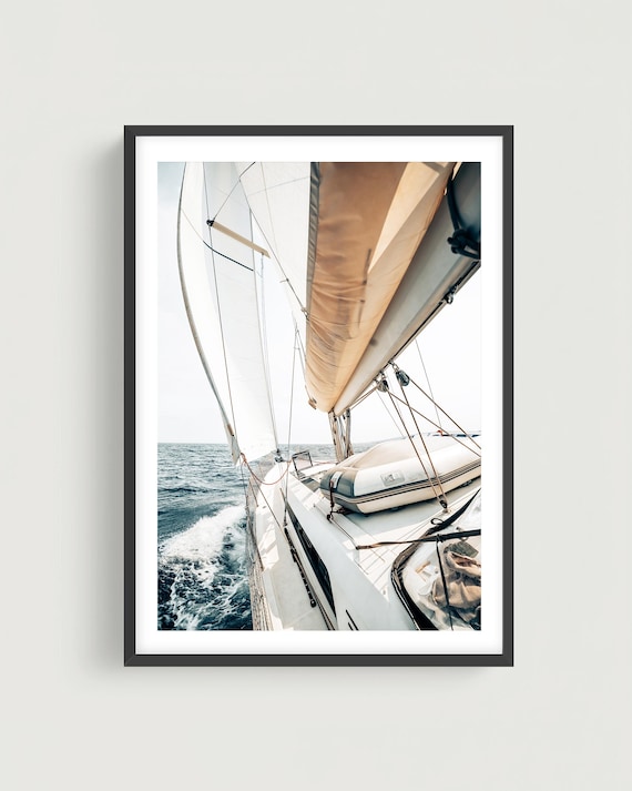 Sailing Yacht Deck Photography Print, Nautical Coastal Wall Art, Framed or Unframed