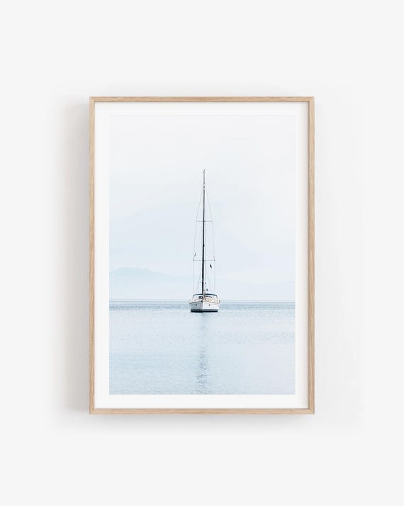 Minimalist Sailboat Wall Art - Neutral Blue Nautical Photography Print