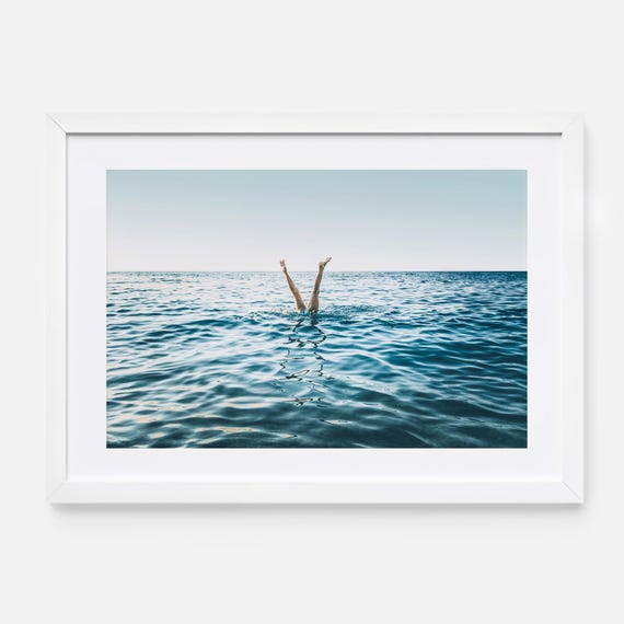 Turquoise Ocean Photography Print: Swimmer Legs Coastal Wall Art