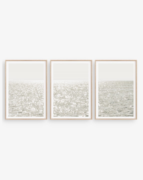 Sparkling Ocean Photography Triptych, Modern Coastal Print Set