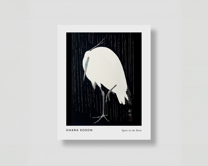 Ohara Koson Egret in the Rain Art / Printable Wall Art / Vintage