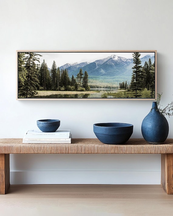 Montana Mountains Lake Canvas Art - Forest Landscape Long Narrow Wall Art, Nature Photography Print