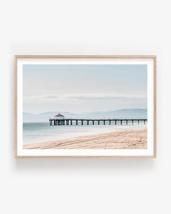 Manhattan Beach Pier Art Print - Soft Blue Coastal Photography