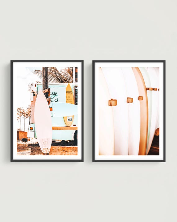 Surfboards Coastal Art Prints Set, Modern Beach House Decor