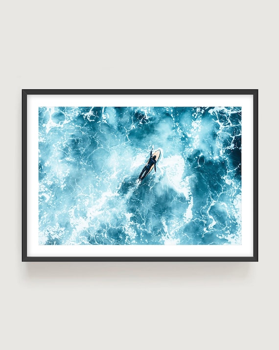 Ocean Wall Art – Aerial Surfer Photography Print for Modern Coastal Home Decor