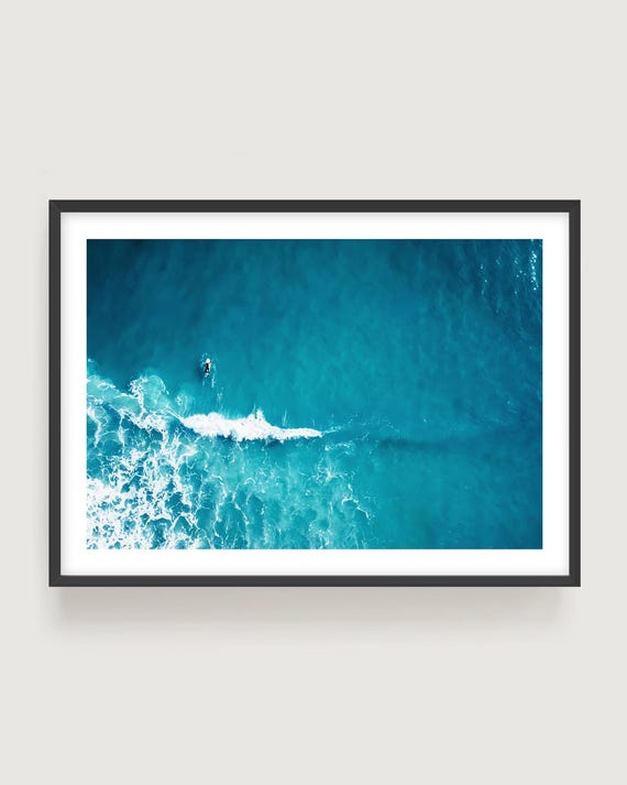 Blue Ocean Wave Blue Wall Art - Aerial Surf Photography Framed Print