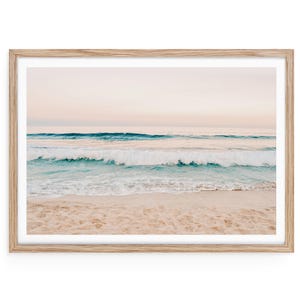 Sunset Ocean Waves Art Print: Minimalist Coastal Photography, Framed or Unframed