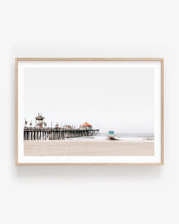 Huntington Beach Pier Print: Neutral Beach Photography, Coastal Wall Art