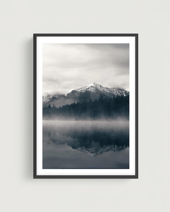 Foggy Mountain Wall Art - Moody Landscape  Photography, Minimalist Nature Print