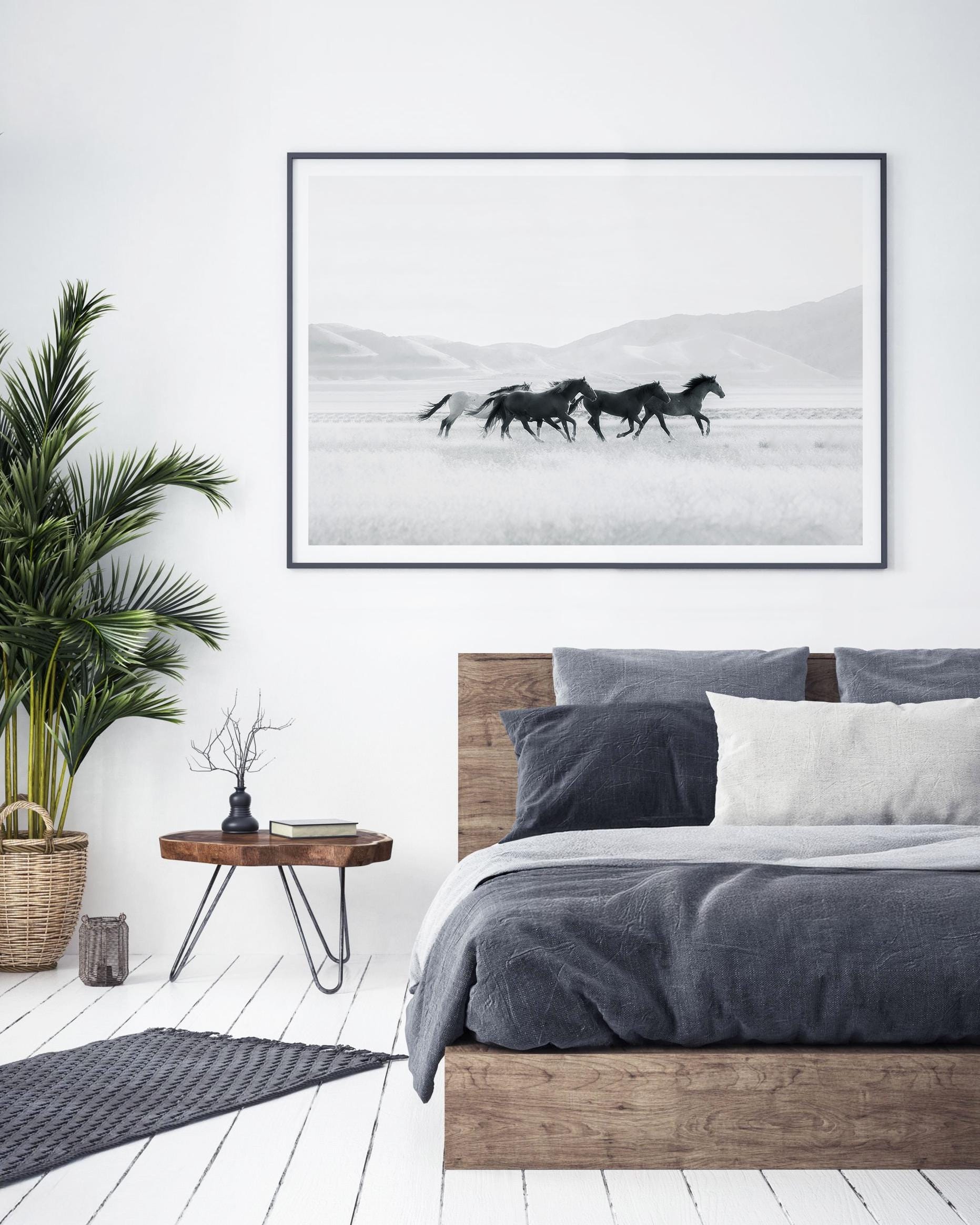 Black and White Wild Horses Wall Art - Western Desert Photography Print ...