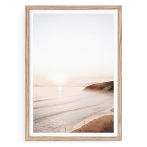 Sunset Beach Print, Minimalist Surf Photography, Coastal Wall Art, Ocean Wave Fine Art, Warm Toned Seascape, Framed Beach Photo