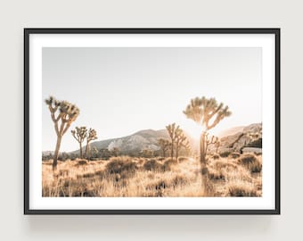 Joshua Tree Desert Landscape Print - Modern Boho Wall Art, Framed or Unframed