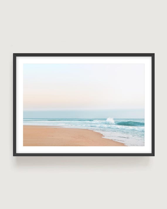 Minimalist Ocean Wall Art - Neutral Beach Sunset Fine Art Print, Framed Photography