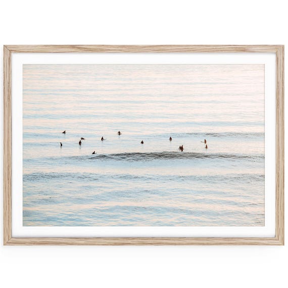 Fine Art Surf Photography Print, Sunset Ocean Surfers, Framed or Unframed Large Horizontal Art