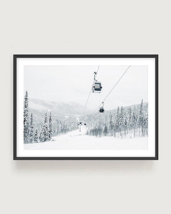 Winter Ski Lift Art Print, Snowy Mountain Landscape Photography, Framed or Unframed