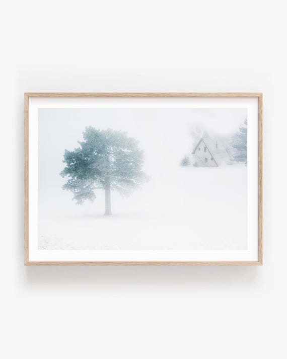 Minimalist Winter Wall Art - Snowy Landscape Print for Calm, Neutral Interiors