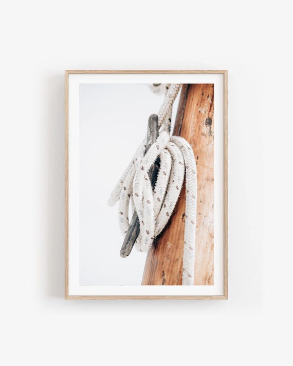 Neutral Nautical Wall Art: Minimal Sailboat Rope Photography, Coastal Interiors Artwork