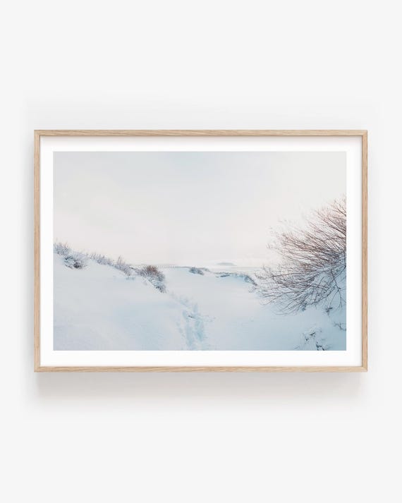 Winter Beach Wall Art: Coastal Photography Print, Minimalist Snow Landscape Fine Art