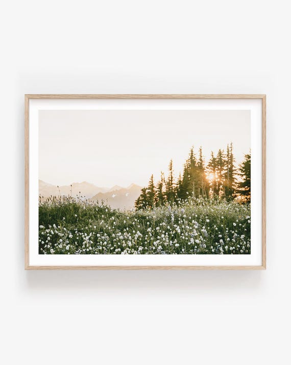 Wildflower Meadow Framed Wall Art - Cottage Core Landscape Fine Art Print, Green Forest Photography