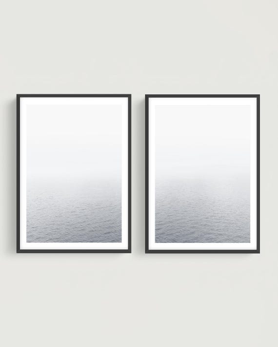 Black and White Ocean Wall Art Set of 2 - Modern Minimalist Coastal Photography