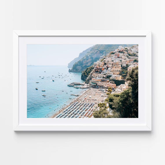Amalfi Coast Beach Wall Art: Positano Beach Aerial Photography, Italy Coastal Print