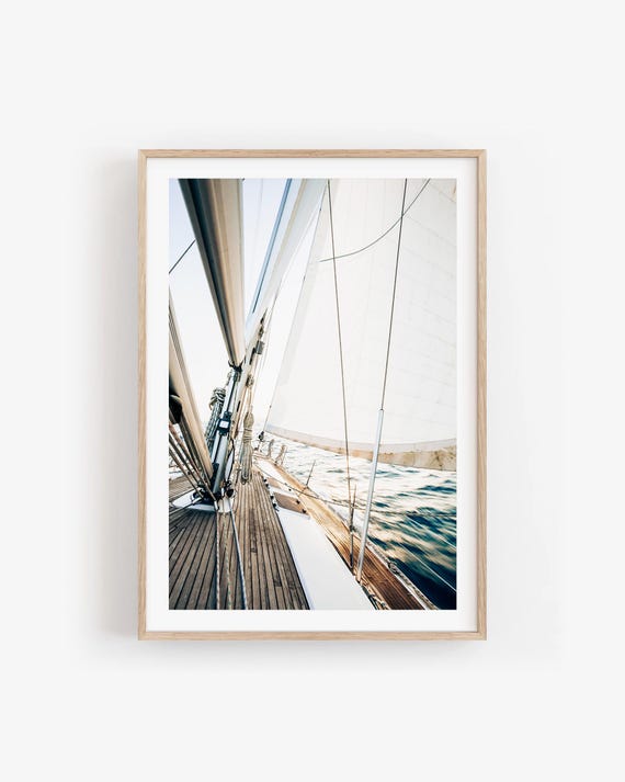 White Sailboat Fine Art Print: Modern Nautical Wall Art, Framed or Unframed