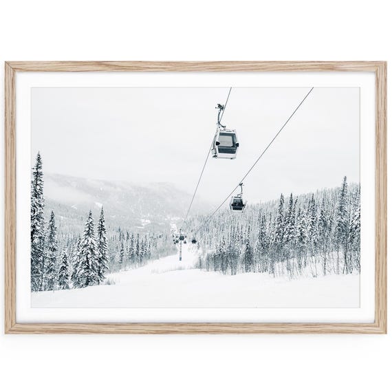 Winter Ski Lift Art Print, Snowy Mountain Landscape Photography, Framed or Unframed