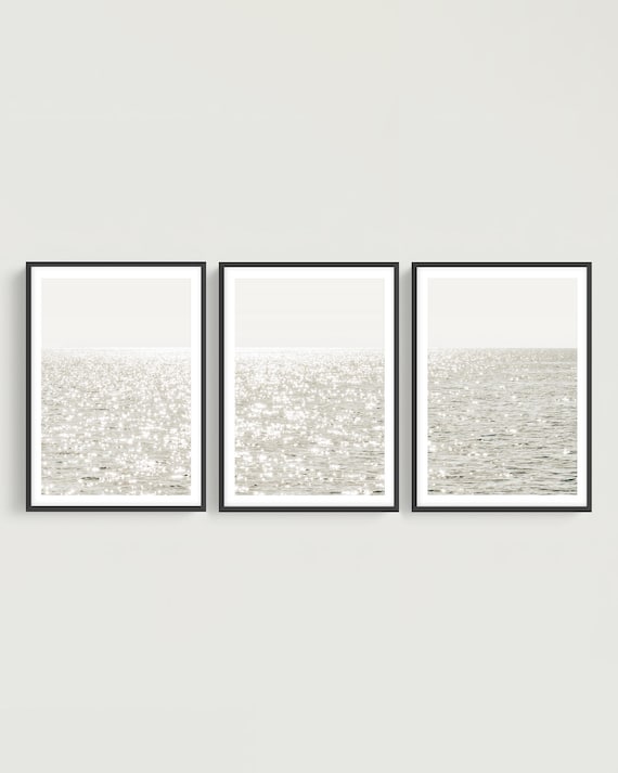 Sparkling Ocean Photography Triptych, Modern Coastal Print Set