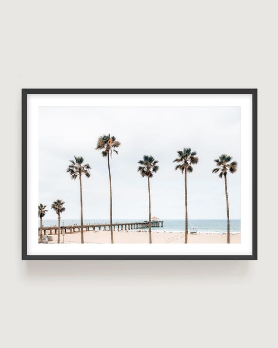 Manhattan Beach Art Print - California Coastal Palm Trees Photography