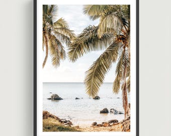 Hawaii Beach Palm Tree Print, Tropical Island Coastal Photography, Framed or Unframed