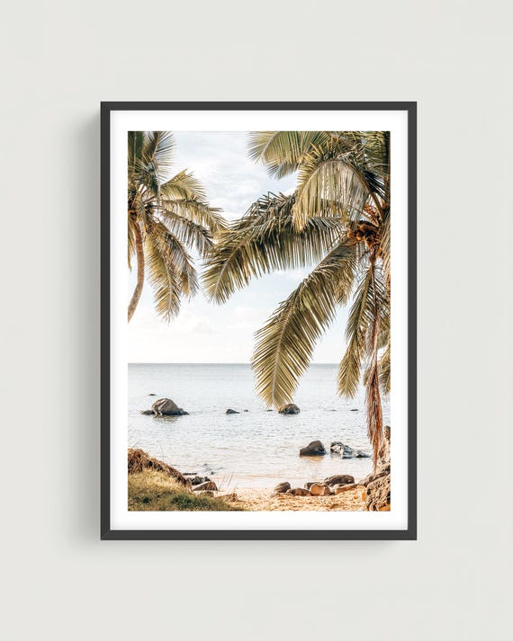 Hawaii Beach Palm Tree Print, Tropical Island Coastal Photography, Framed or Unframed
