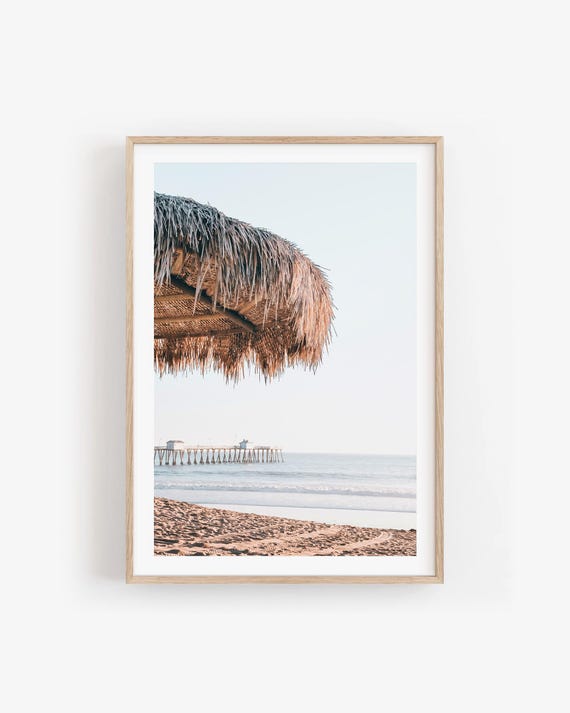 Beach Umbrella Wall Art: Boho Coastal Decor, Neutral Beach Photography