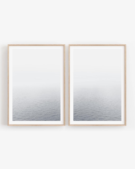 Calming Coastal Wall Art Set of 2: Neutral Ocean Photography, Modern Minimalist Seascape