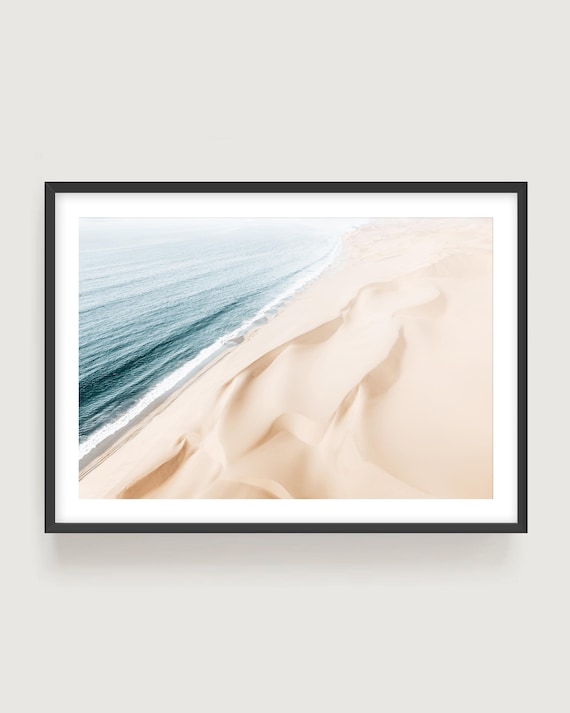 Aerial Beach Wall Art - Minimalist Ocean Fine Art Print, Beige Neutral Photography