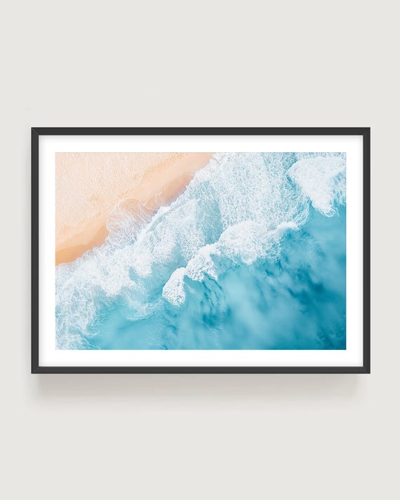 Aerial Ocean Photography Print, Modern Beach Wall Art, Framed or Unframed Coastal Photography