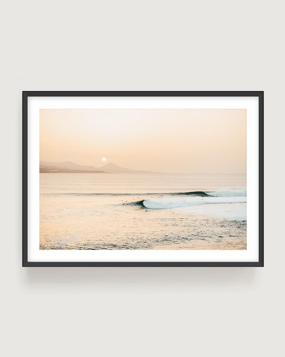 Sunset Ocean Wave Print, Neutral Coastal Photography, Beach House Art