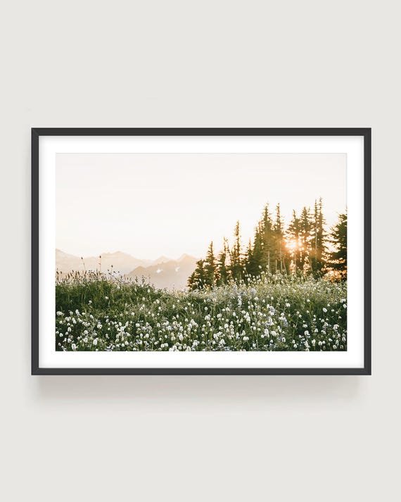Wildflower Meadow Framed Wall Art - Cottage Core Landscape Fine Art Print, Green Forest Photography