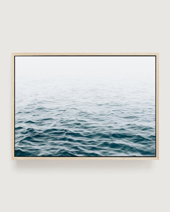 Framed Ocean Waves Canvas Print,  Modern Coastal Wall Art