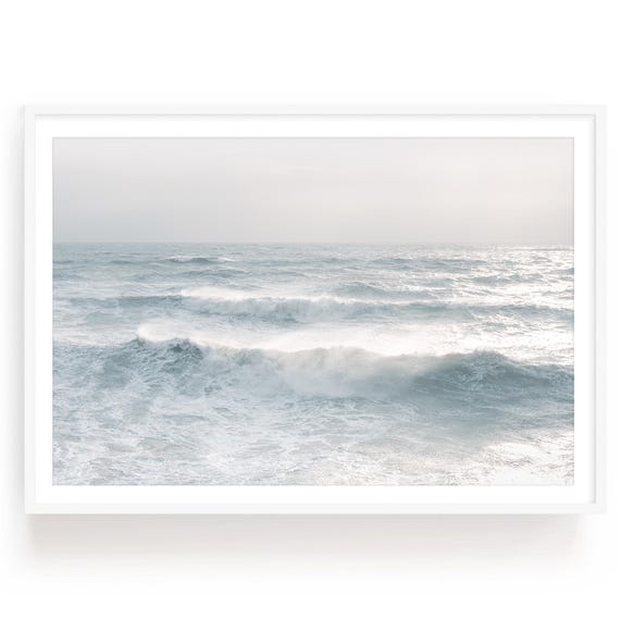 Ocean Waves Photography Print: Neutral Coastal Beach Wall Art