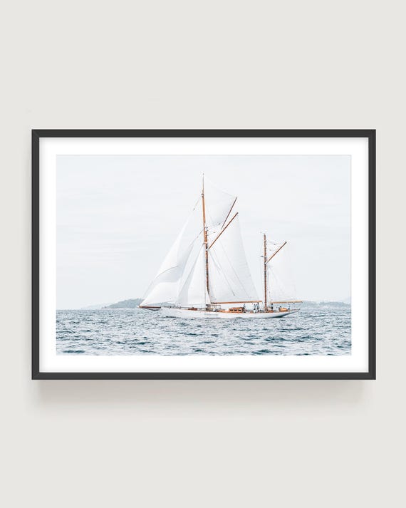 Sailing Yacht Wall Art - Minimal Ocean Print for Nautical Home Decor