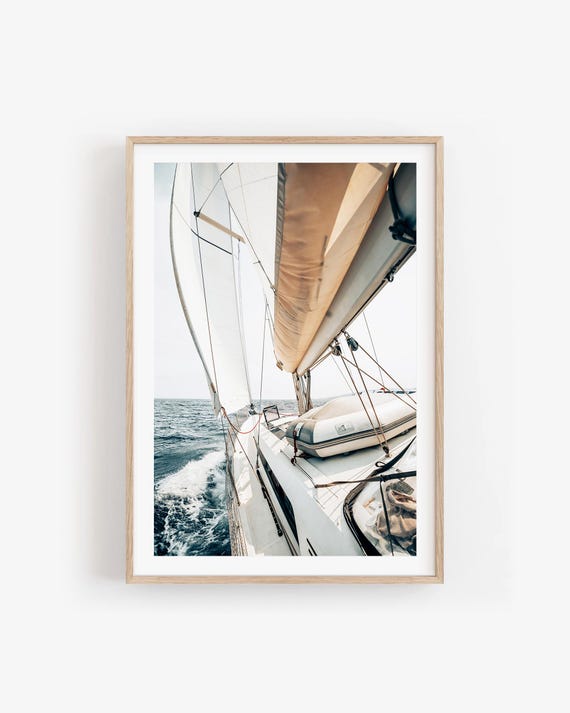 Sailing Yacht Deck Fine Art Photography Print, Nautical Coastal Wall Art Framed or Unframed